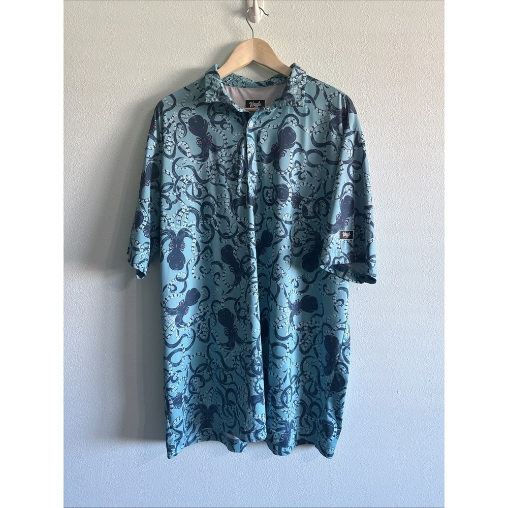 Waggle Whats Kraken Polo Shirt Mens 2XL Blue Octopus Print Performance Golf